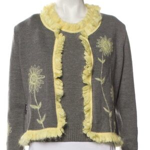 Moschino Gray Wool Cardigan and Crewneck with Yellow Floral Details